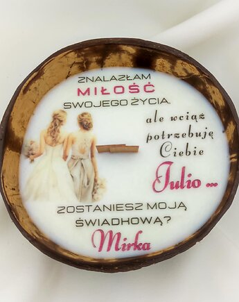 Świeca zapytanie "Zostaniesz moją świadkową? "/ świeca w kokosie, Swiecznikowo