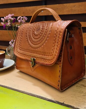 Kuferek torebka damska skórzana wzory Linda góralska skóra, SempreArte