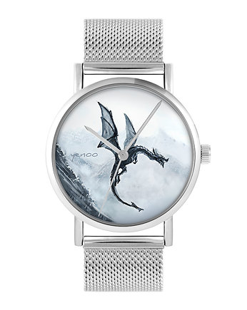 Zegarek - Czarny smok - bransoleta mesh, yenoo