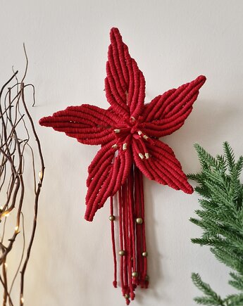 Makramowy kwiat - poisencja czerwona - dekoracja świąteczna, Damariz