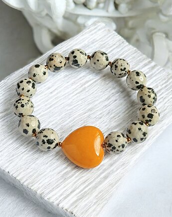 Jaspis dalmatyński i serce : MIODOWE : bransoletka na gumce, kaktusia