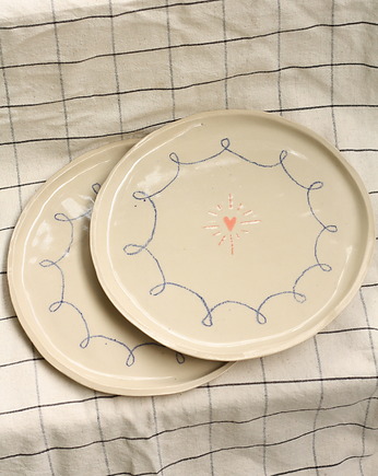 Duży talerz z sercem i szlaczkiem. Ceramika ręcznie robiona, Lvvia ceramics