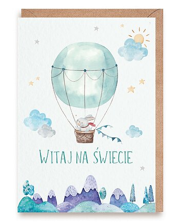 Kartka na narodziny dziecka z zajączkiem - "Witaj na świecie", Cardie