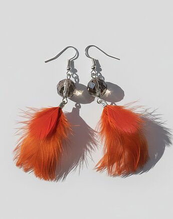 Kolczyki z bordowymi piórami i brązowymi kryształkami, All My Jewelry