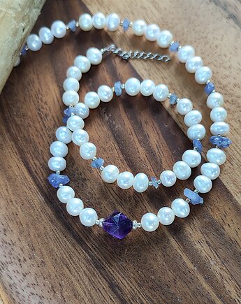 Perły z tanzanitami i velvet ametystem, Studio Gazela