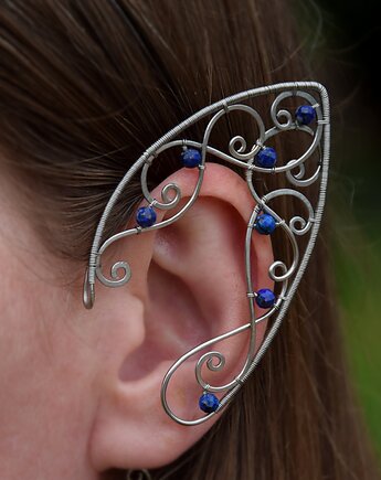 Nausznica zausznica uszy elfa lapis lazuli wire wrapping, Agata Rozanska