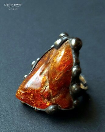 Bursztynowy unikat na palcu spektakularny pierścień handmade PREZENT z klasą, Galeria Limart