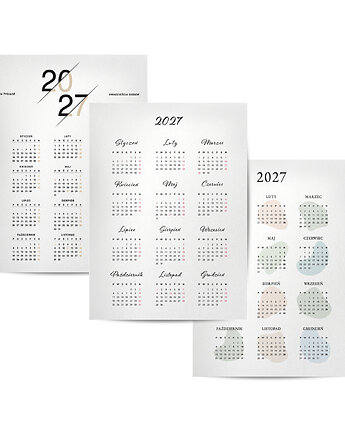 Plakat Zestaw 3 kalendarzy 2027, nowoczesne, minimalistyczne, stylowe., Grawisfera