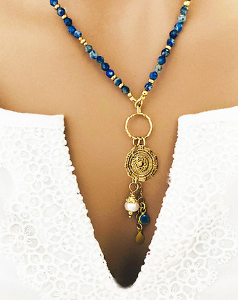NASZYJNIK LAPIS LAZULI z perłą i zawieszką, Anemon Atelier