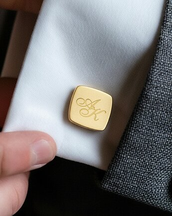 Złote spinki do mankietów z grawerem srebro, ZaNa Design