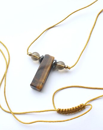 Tygrysie oko, kwarc dymny, hematyt wisior amulet, KEIT