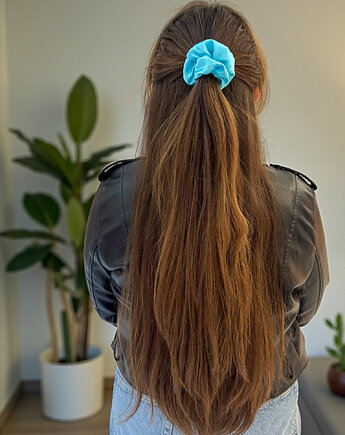 Jedwabna scrunchie gumka frotka midi błękitna, Zdunetti