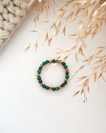 zielony pierścionek z malachitem, LEI handmade 