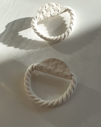 ROPE duże kolczyki kremowe skóra sznurek lata 80, Malena Dul