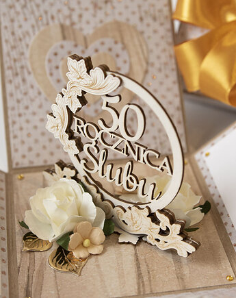 50 rocznica ślubu, złote gody, exploding box, kartka 3d, Papiernik