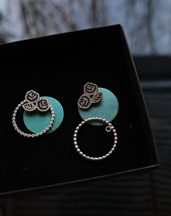 Kolczyki srebrne unikaty RING z Różą, Marta jewelry