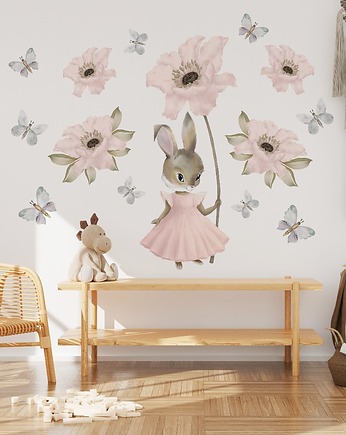 Pastelowy Króliczek Kwiaty Motyle XL - Naklejki Na Ścianę Dla Dzieci, OSOBY - Prezent dla dwulatka