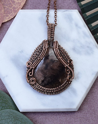 Miedziany wisiorek wire wrapping z jaspisem #516, Spirit Of Copper