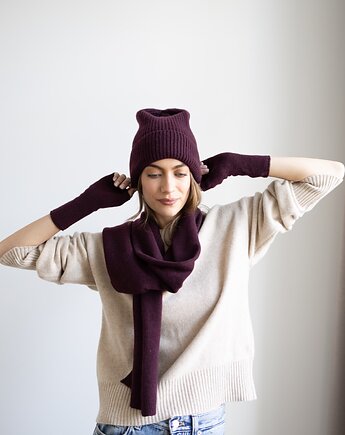 Mitenki Merino & cashmere wiśniowe, Lucky HandMade