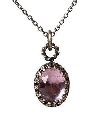Minimalistyczny srebrny oksydowany naszyjnik z ametystem w stylu Vintage, Blooming Stones