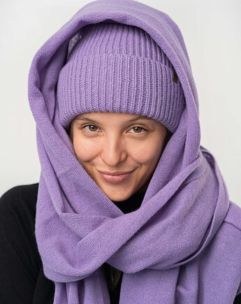 Szal Wełniany MANUL Lawendowy- duży lekki pluszowy szalik 100% Merino RWS, KOPYTO