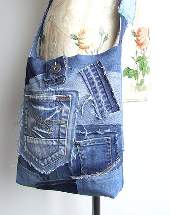 Torba jeans przez ramię, crossbody, AnitaPalmerArt