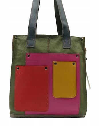 Torebka damska shopper, pojemna, skórzana ze skrawków kolorowa OLIVKA, Olivka Warsaw