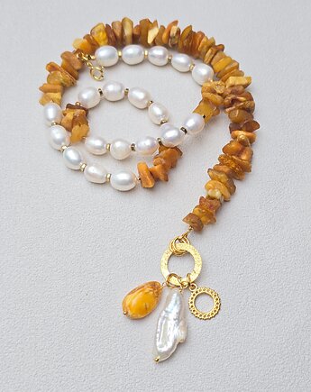 Naszyjnik  Perłowo Bursztynowo, ILEA