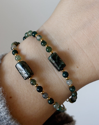 Bransoletka Serafinit i Agat Zielony unikat, Chmolowska Jewellery