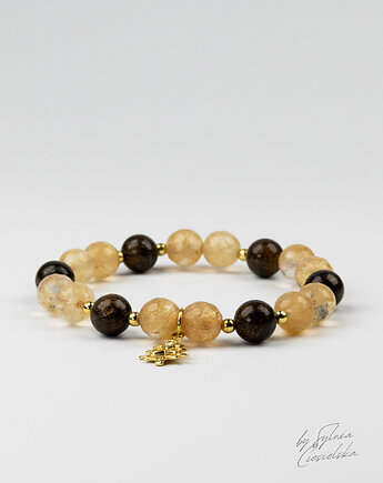 Unikatowa Bransoletka z Kamieni Naturalnych Cytryn i Bronzyt, Black Mamba Jewelry