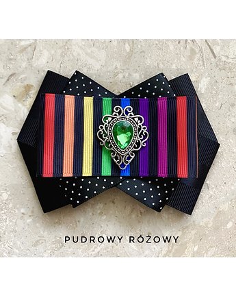 Kolorowa Broszka z zielonym kryształkiem  NOWOŚĆ, Pudrowy Różowy