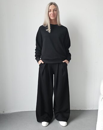 Sarai wygodny komplet bluza i szerokie spodnie z zakładkami Black, Ablush