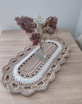 Bieżnik szydełkowy owalny ze sznurka 40cmx75cm, MISZ MASZ Dorota Tyszko