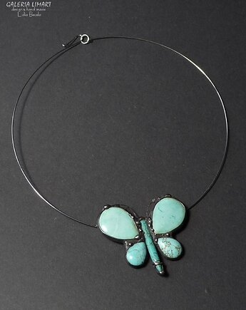 Uroczy motyl z howlitu turkusowego w naszyjniku handmade prezent z klasą, Galeria Limart