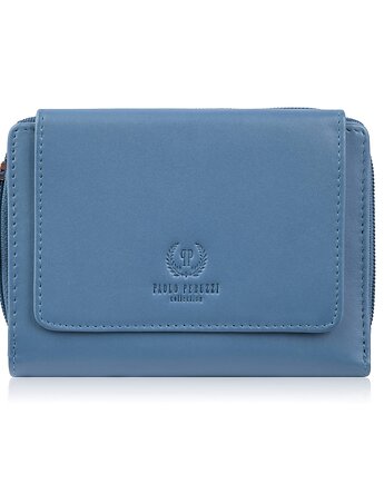 Portfel damski skórzany błękitny duży w orientacji poziomej z RFID, Paolo Peruzzi