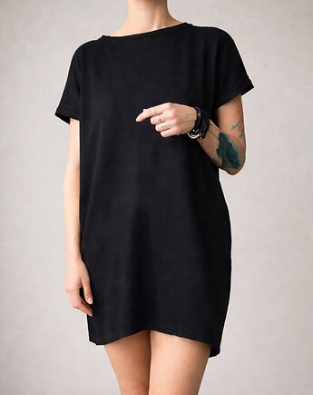 Sukienka tshirt oversize Czarna Kieszenie, ONE MUG A DAY
