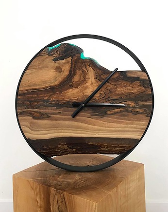 Zegar z drewna orzecha ze szmaragdową żywicą, LineWood