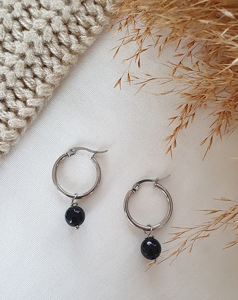 Kolczyki złote koła z onyksem, LEI handmade 