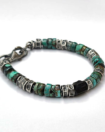 Turkusy i czarny turmalin - bransoleta męska, Zofia Gladysz