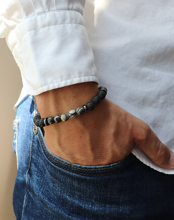 Bransoletka męska - jaspis, lawa wulkaniczna, hematyt, Bring Biżuteria