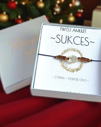 Amulet - SUKCES - świąteczne pudełko - cytryn, tygrysie oko, kaktusia