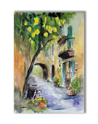 Akwarela ręcznie malowana oryginalna "Włochy", Galeria Alma