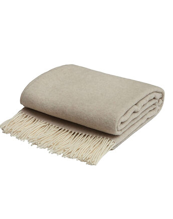 Koc z wełny merino z domieszką kaszmiru beżowy, White pocket
