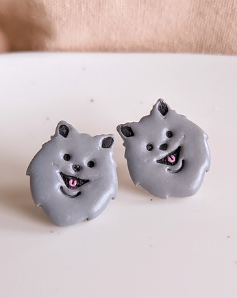 Kolczyki sztyfty pomeranian Szpic Miniaturowy biżuteria z szarym psem, Dary Rusałki
