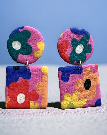 Kolorowe kolczyki kwiatki, OKAZJE - Prezent na Bierzmowanie