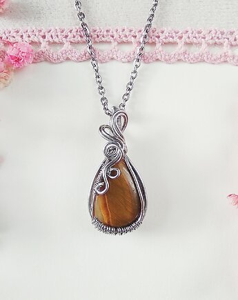 Naszyjnik Tygrysie Oko stal chirurgiczna wisiorek handmade, byNostawen