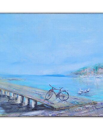 Obraz olejny 40x60 cm Jezioro Ochrydzkie rower, Galeria Alma