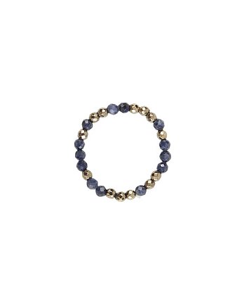 Pierścionek z naturalnego Szafiru z Hematytem złotym, Kulka Bransoletki