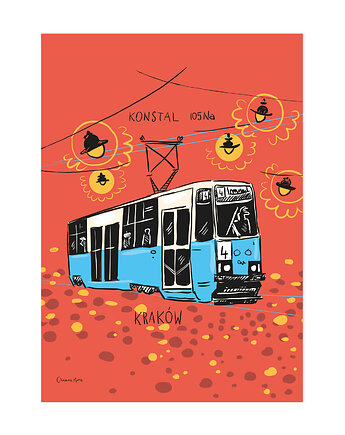 Plakat A4 Kraków Tramwaj Konstal 105Na, Gliniana Kura