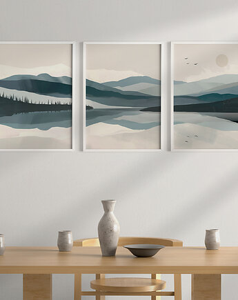 Plakaty zestaw/tryptyk natura, góry, jeziora, stylowe, minimalistyczne., Grawisfera